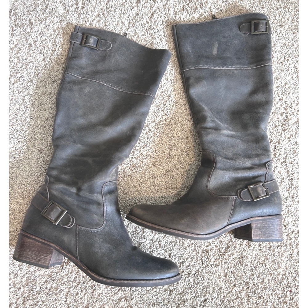 Moto Boho Matisse Teller Grey Leather Tall Knee High Riding Buckle Strap SZ 8.5M